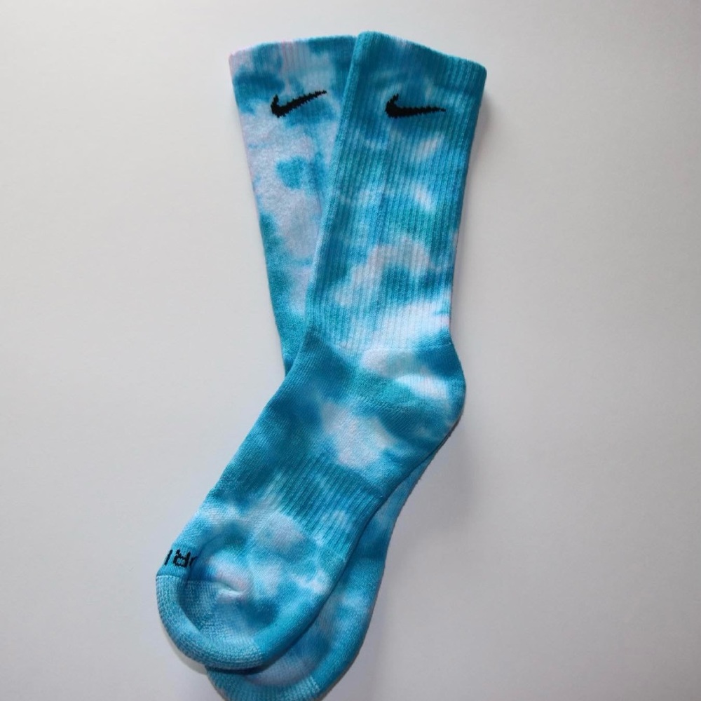 Handmade tie dye nike socks blue